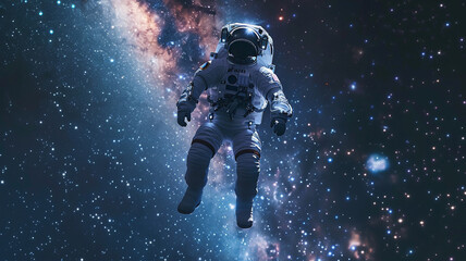 a futuristic astronaut in floating with milky way in the background - Powered by Adobe