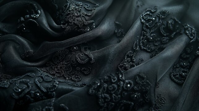 Elegant Black Lace Fabric Close-Up