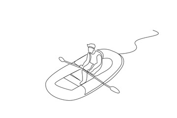 man person boat sea lake ride lifestyle one line art vector