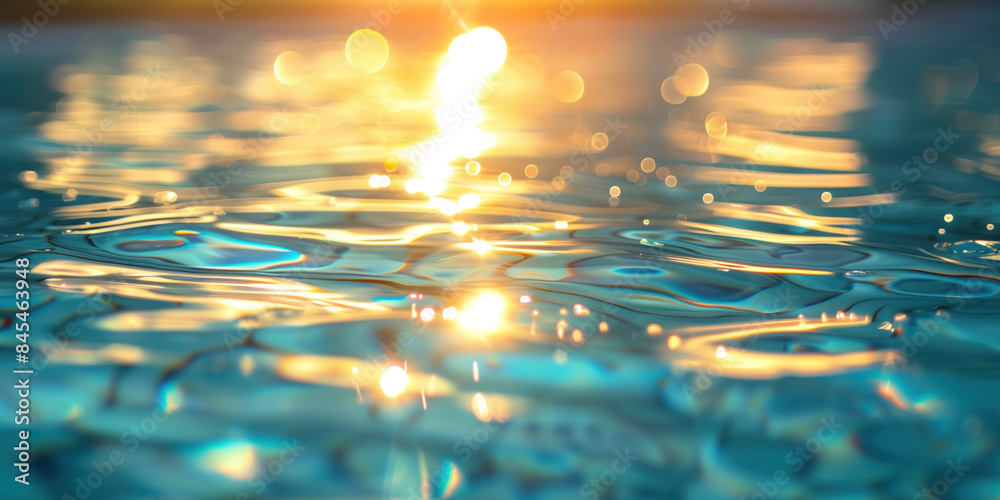 Poster abstract background with blurry lights on pool water. caustics and bokeh. created with generative ai