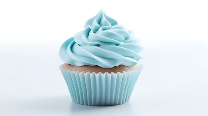Sky Blue Cupcake on a white Background with Copy Space