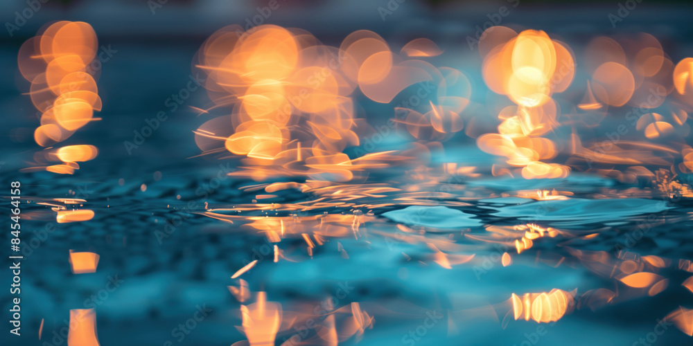 Poster abstract background with blurry lights on pool water. caustics and bokeh. created with generative ai