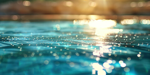 Abstract background with blurry lights on pool water. Caustics and bokeh. Created with Generative AI technology.