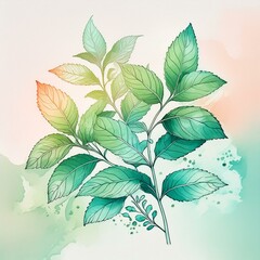 mint branch watercolor illustration