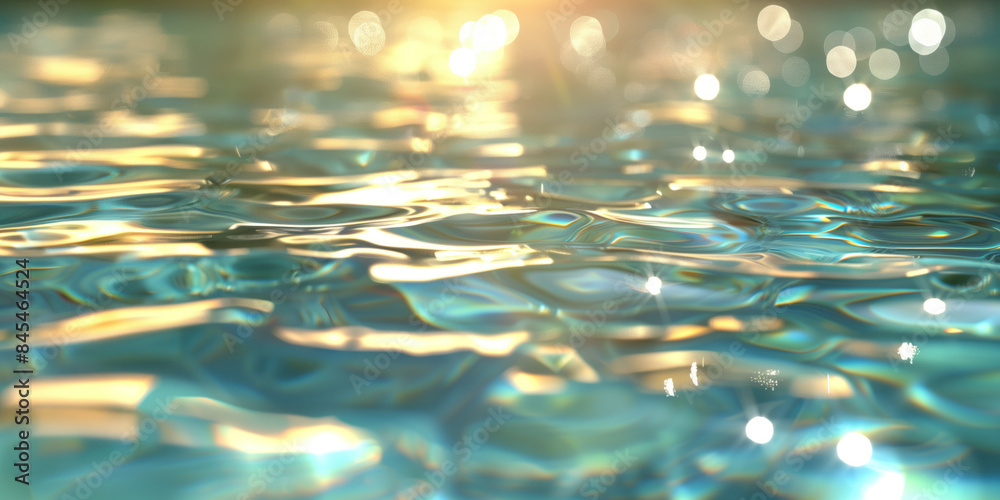 Poster abstract background with blurry lights on pool water. caustics and bokeh. created with generative ai