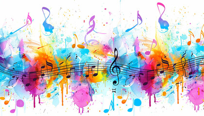 Colorful Music notes, with curves and swirls, vector illustration.