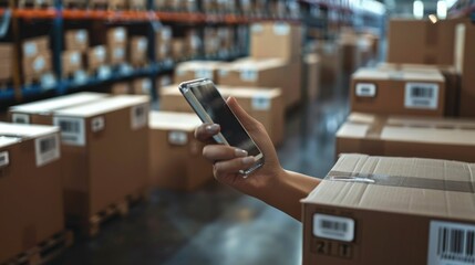 Barcode scanning technology in a warehouse or distribution center enabling efficient tracking of packages and deliveries as well as organizing inventory and supply chain