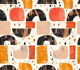 Minimal Bohemian Seamless Pattern with Geometric Shapes and Grungy Textures