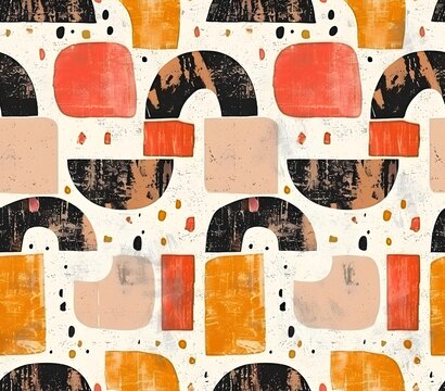 Minimal Bohemian Seamless Pattern with Geometric Shapes and Grungy Textures - Powered by Adobe
