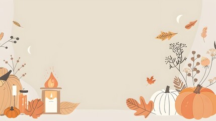 Minimalist Thanksgiving Day Doodle Border Design with Blank Space for Message Background