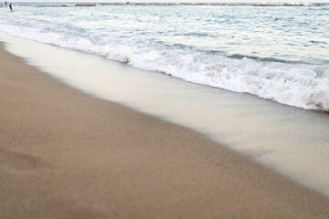 Blue ocean wave on sandy beach. Nature Background, summer time