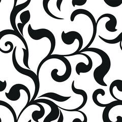 Luxurious seamless pattern with swirls and leaves on a white background. Texture for wallpaper, home decor, textile, package design or invitation