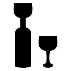 
Illustration depicting a black bottle and glass icon on a white background