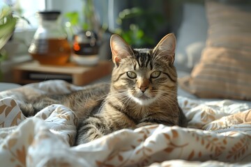 Domestic Bliss with a Relaxed Furry Friend and a Comforting Tea