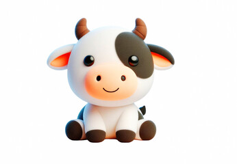 Cow funny toy isolated on white background, 3D carttoon illustration