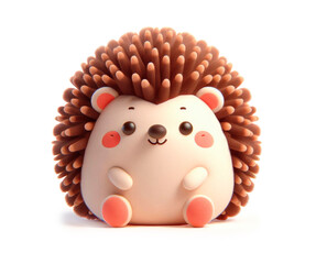 3d illustration of a cheerful hedgehog isolated on white background, plush toy