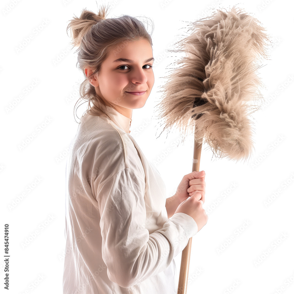 Wall mural Woman holding a duster