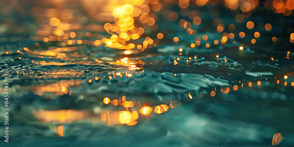 Poster abstract background with blurry lights on pool water. caustics and bokeh. created with generative ai