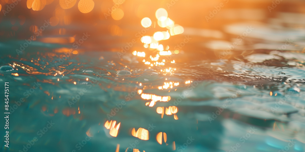Poster abstract background with blurry lights on pool water. caustics and bokeh. created with generative ai