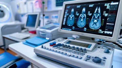 Fototapeta premium A Diagnostic tools in use, such as ultrasound or electrocardiogram machines