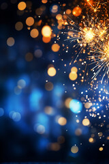 Blue and gold Abstract background and bokeh on New Year's Eve. AI generative.