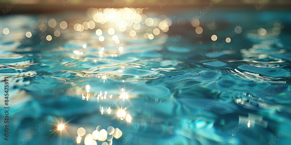 Poster abstract background with blurry lights on pool water. caustics and bokeh. created with generative ai