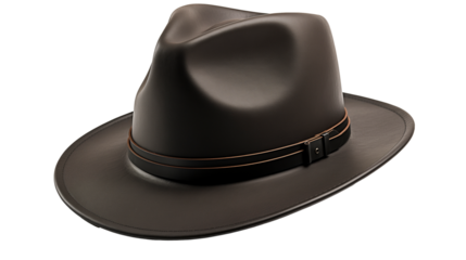 A Sleek, Dark Brown Fedora Hat With A Leather Band And Buckle