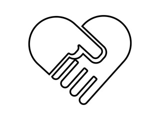 Heart handshake simple outline icon. Vector