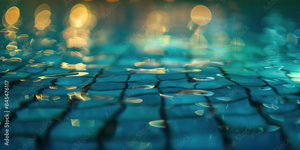 Poster abstract background with blurry lights on pool water. caustics and bokeh. created with generative ai