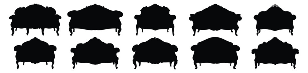 Old Antique Couch silhouettes set, pack of vector silhouette design, isolated background