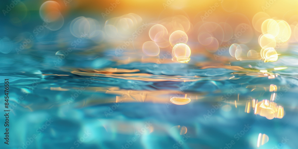 Poster abstract background with blurry lights on pool water. caustics and bokeh. created with generative ai