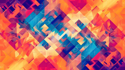 A vibrant and abstract geometric pattern that bursts with color perfect for backgrounds This ornate design can be utilized as wallpaper pattern fills web page backdrops or surface textures