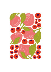 Fruits abstract elements. Food and healsy composition. Modern trendy Matisse minimal style. Fruits poster, invite. Vector arrangements for greeting card or invitation design