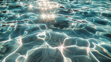 Background with Detailed Ripples and Caustic Light Effects on a Crystal-Clear Water Surface