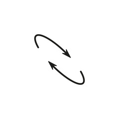 Two semicircular thin arrows rotate. Semi circle arrows following each other and moving in a circle. Vector symbol. Isolated Illustration on white background.