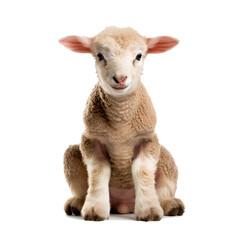 Fototapeta premium A cute lamb is sitting on a white background