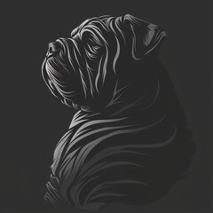 A black and white drawing of a dog with a very long neck