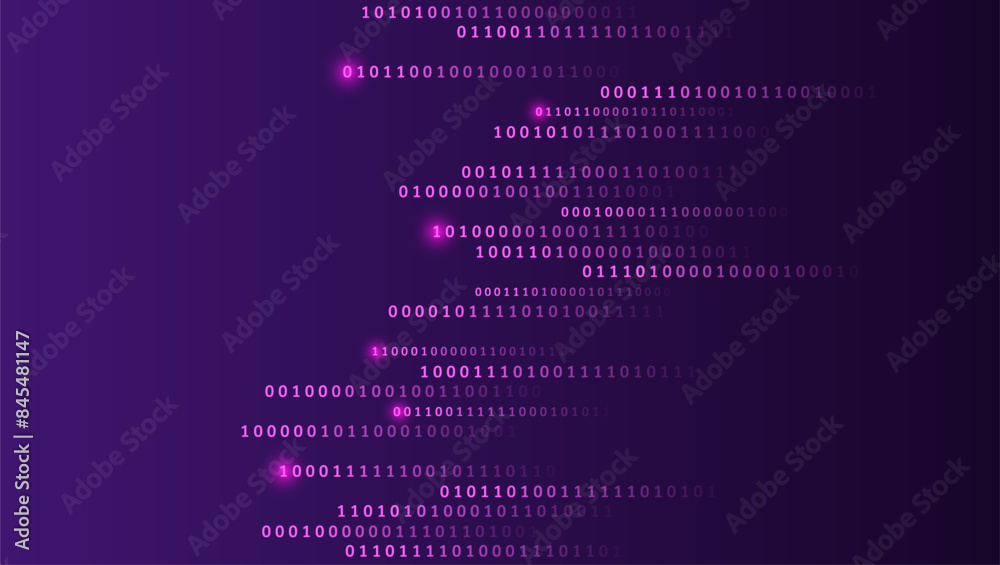 Leinwandbilder Program code. Computer background of numbers. Analytics, sorting, structuring, information transfer. Purple background with data flow. Binary code, artificial intelligence.