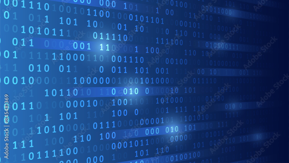 Aufkleber Analytics, sorting, structuring, information transfer. Blue background with data flow. Binary code, artificial intelligence. Program code. Computer background of numbers.