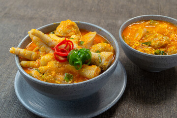 seblak ceker. Seblak is a typical Sundanese cuisine that has a spicy, savory and rich taste. Its uniqueness in the chewy wet crackers and rich spices.