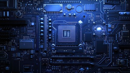Fototapeta premium Circuit board blueprint on dark backdrop