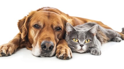 close up of dog and cat on white background