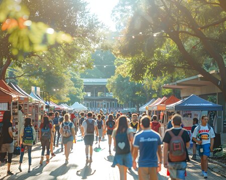 Bustling University Orientation Event with Students Exploring Informational Booths