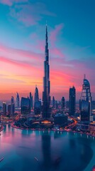 Obraz premium Futuristic Architectural of Dubai s Mesmerizing Skyline at Sunset