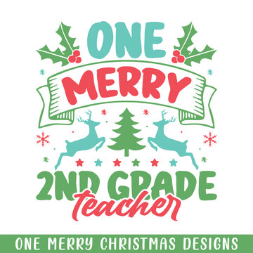 One Merry 2nd grade teacher Christmas decorative, Merry Christmas family designs