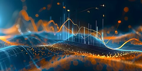Examining worldwide business expansion using holographic economic charts and investment assessment. Concept Global Expansion, Holographic Charts, Investment Assessment, Economic Analysis