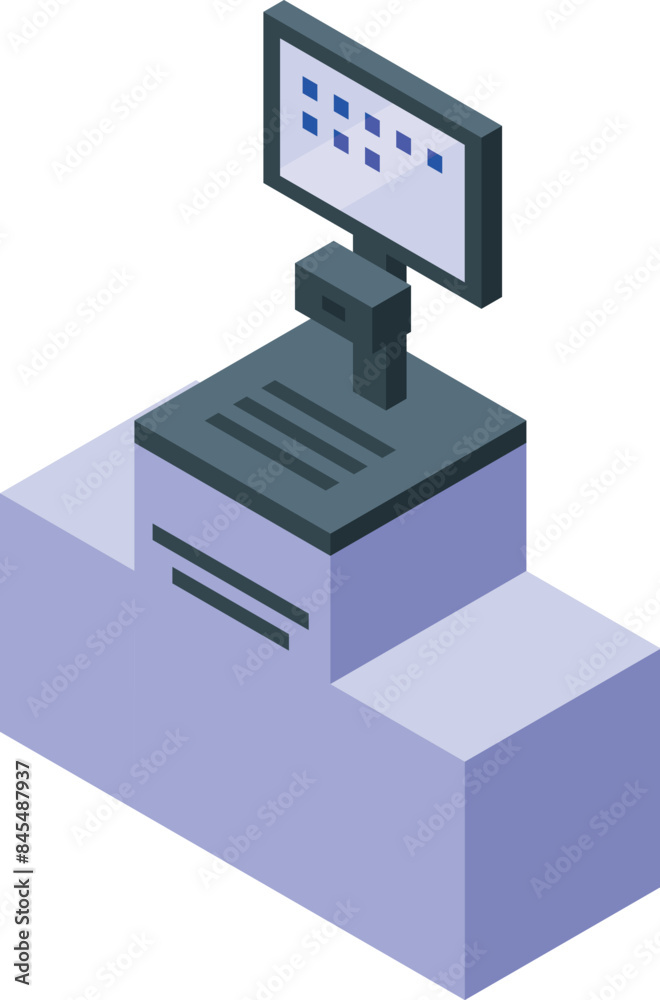Poster isometric pos terminal with blank screen displaying processing bar standing on counter