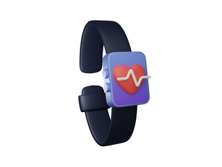 3D illustration of a smartwatch with a heart rate monitor on a transparent background.