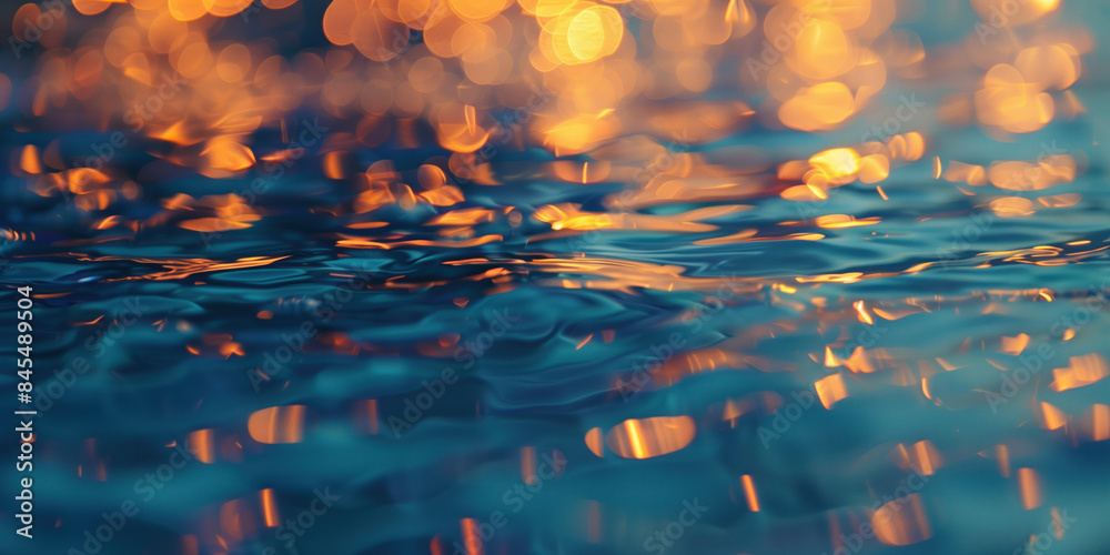 Poster abstract background with blurry lights on pool water. caustics and bokeh. created with generative ai