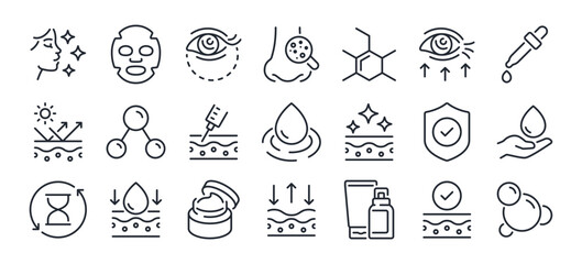 Skin care editable stroke outline icons set isolated on white background flat vector illustration. Pixel perfect. 64 x 64.